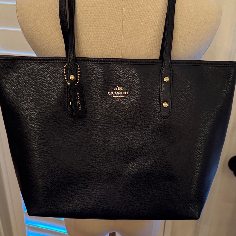 Coach Navy Tote Bag Purse with Gold Accents